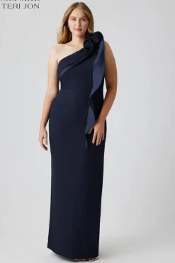 Formal Crepe Trim Self Flower Gown