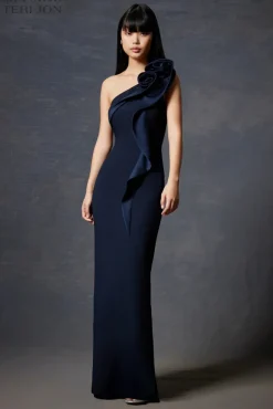 Formal Crepe Trim Self Flower Gown