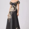 Formal Metallic Jacquard Floral Evening Gown