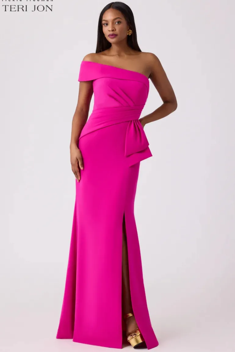 Hot Pink Stretch Crepe Evening Gown