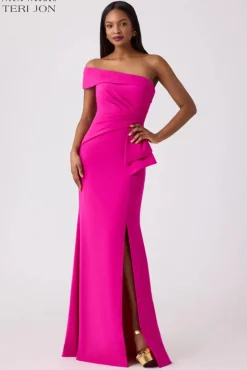 Hot Pink Stretch Crepe Evening Gown