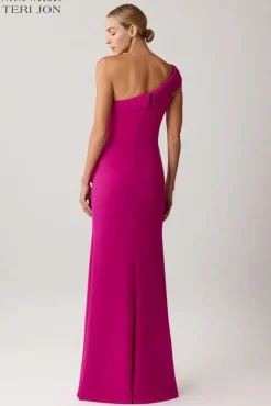 Hot Pink Stretch Crepe Evening Gown