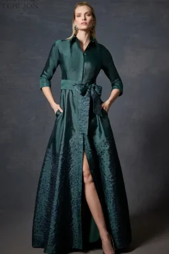 Jacquard Border Floral Shirtdress