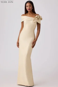 Jacquard 3D Flower Column Gown