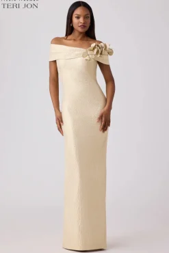 Jacquard 3D Flower Column Gown