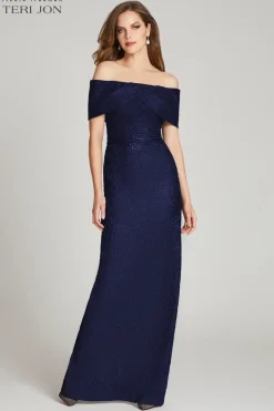 Jacquard Off The Shoulder Portrait Column Gown