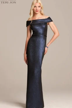 Jacquard Off The Shoulder Column Gown