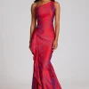 Jacquard One Shoulder Ruched Side Peplum Print Gown
