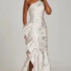 Jacquard One Shoulder Side Ruffle Gown