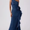 Jacquard Side Ruffle Gown with 3D Drape