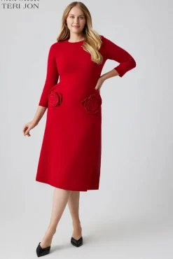 Knitted Merino Wool Dress With Rosette Detail