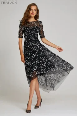 Lace Short Sleeve High Low Dress