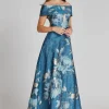 Large Floral Pattern Jacquard Off the Shoulder Gown