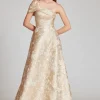 Metallic Jacquard Asymmetrical Gown