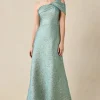 Metallic Jacquard Asymmetrical One Shoulder Evening Gown