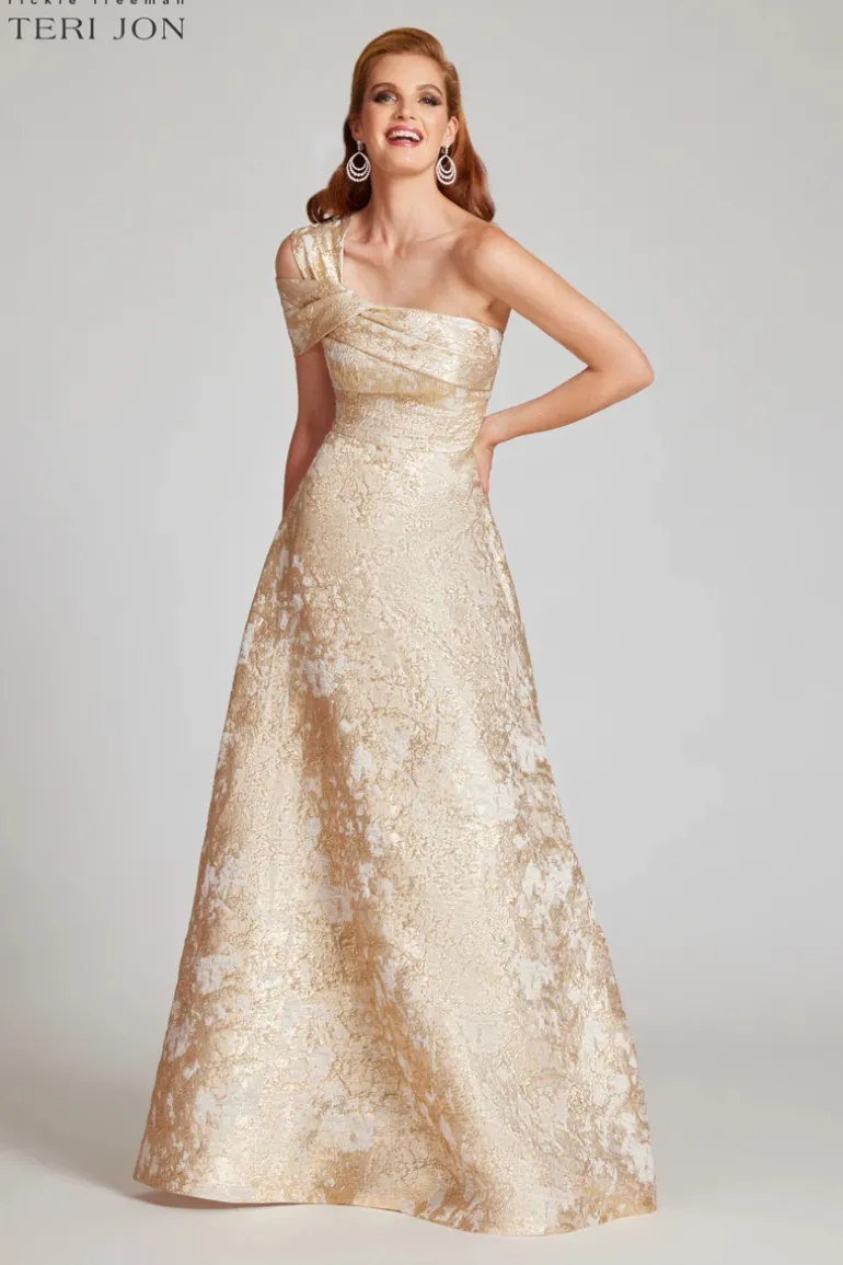 Metallic Jacquard Asymmetrical Gown