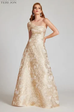 Metallic Jacquard Asymmetrical Gown