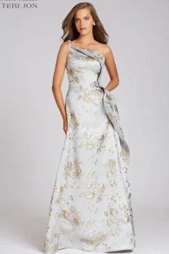 Metallic Jacquard Beaded Gown