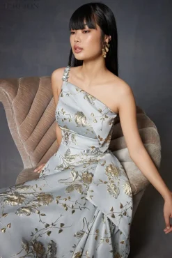 Metallic Jacquard Beaded Gown