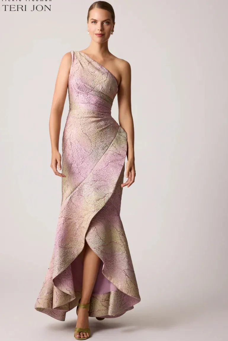 Metallic Jacquard Leaf Pattern Gown