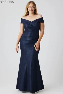 Metallic Jacquard Portrait Off Shoulder Gown