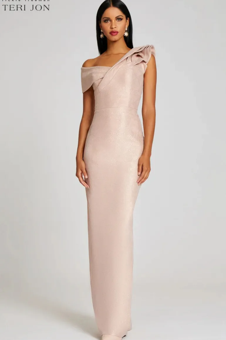 Metallic Jacquard Ruffle Gown