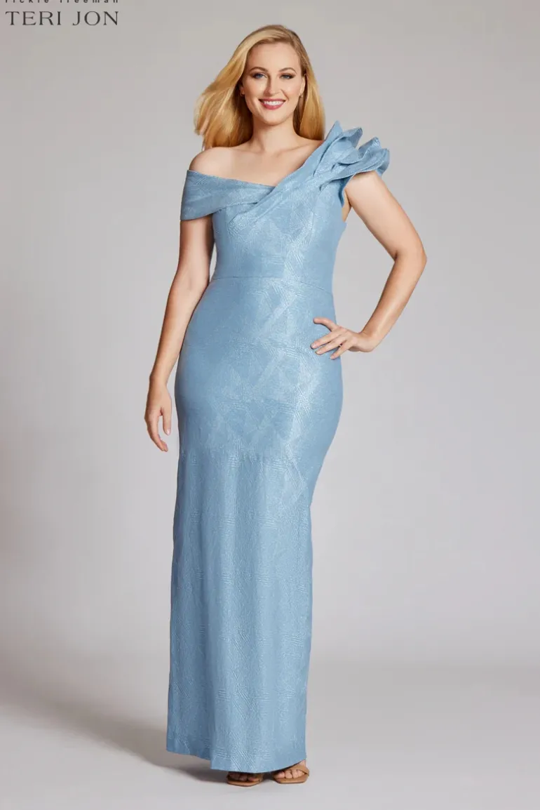 Metallic Jacquard Ruffle Gown