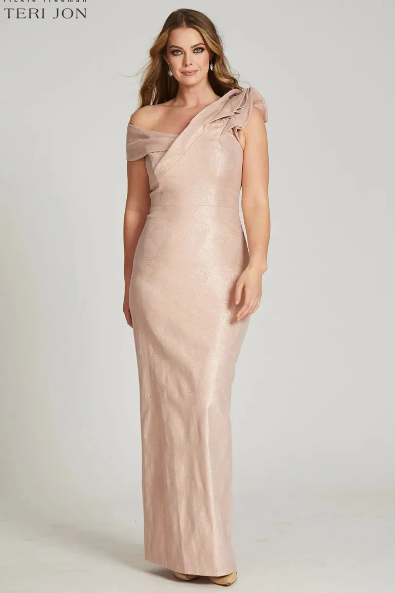 Metallic Jacquard Ruffle Gown