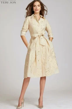 Metallic Jacquard Shirt Dress with Floral Print