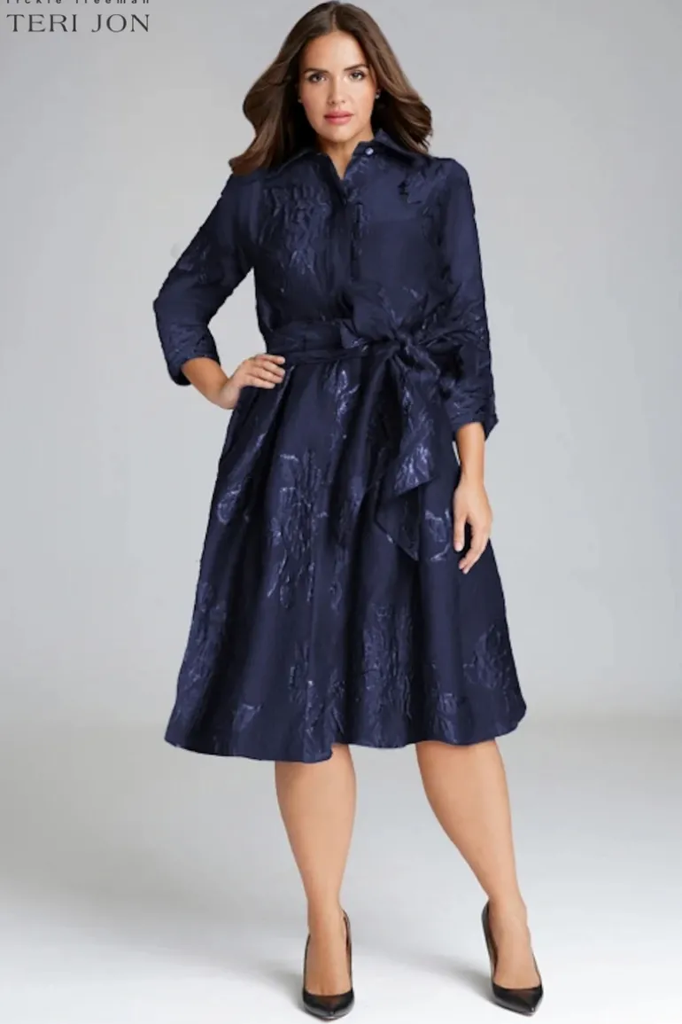 Metallic Jacquard Shirt Dress with Floral Print