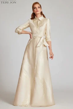Metallic Jacquard Shirtdress Gown
