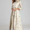 Metallic Shirt Waist Organza Gown