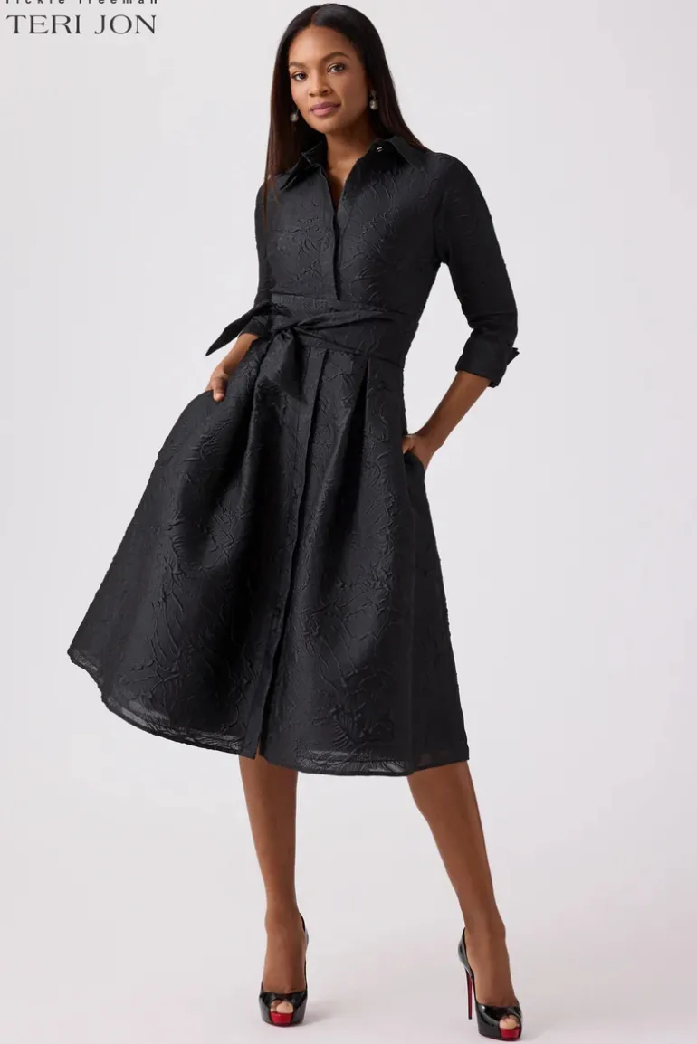 Metallic Tonal Jacquard Shirt Dress