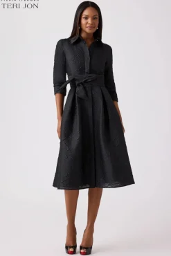 Metallic Tonal Jacquard Shirt Dress