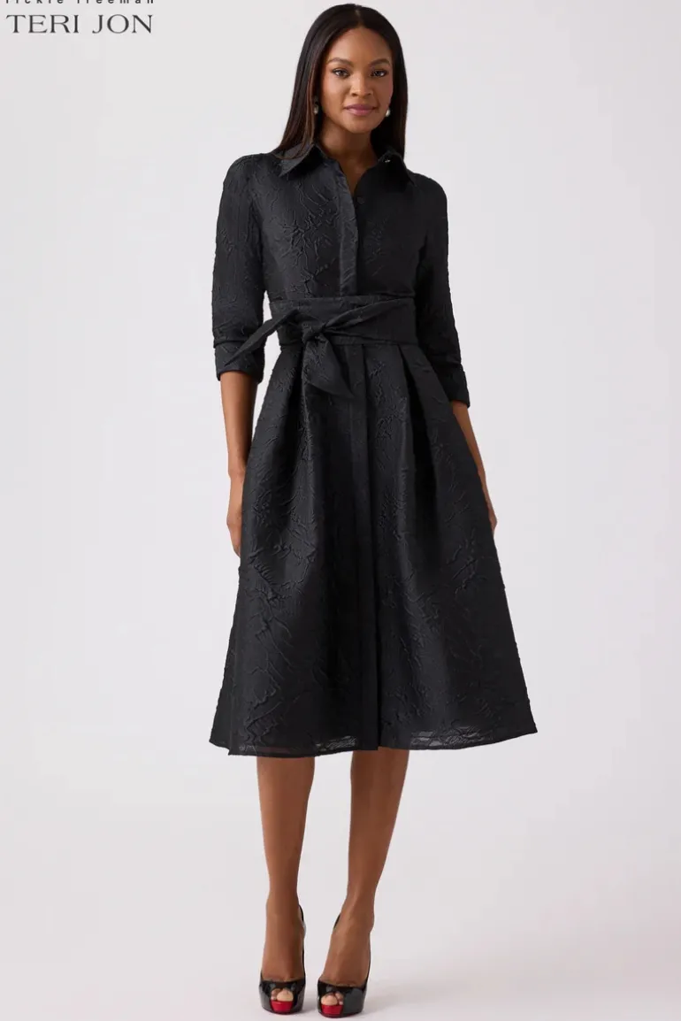 Metallic Tonal Jacquard Shirt Dress