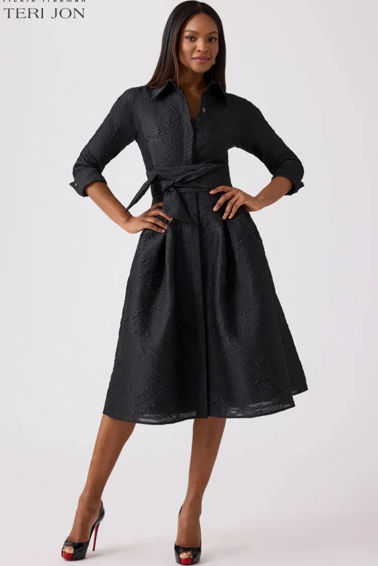 Metallic Tonal Jacquard Shirt Dress