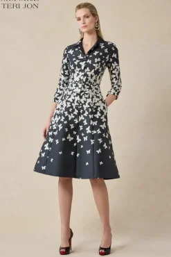 Mikado Butterfly Pattern Coat Dress