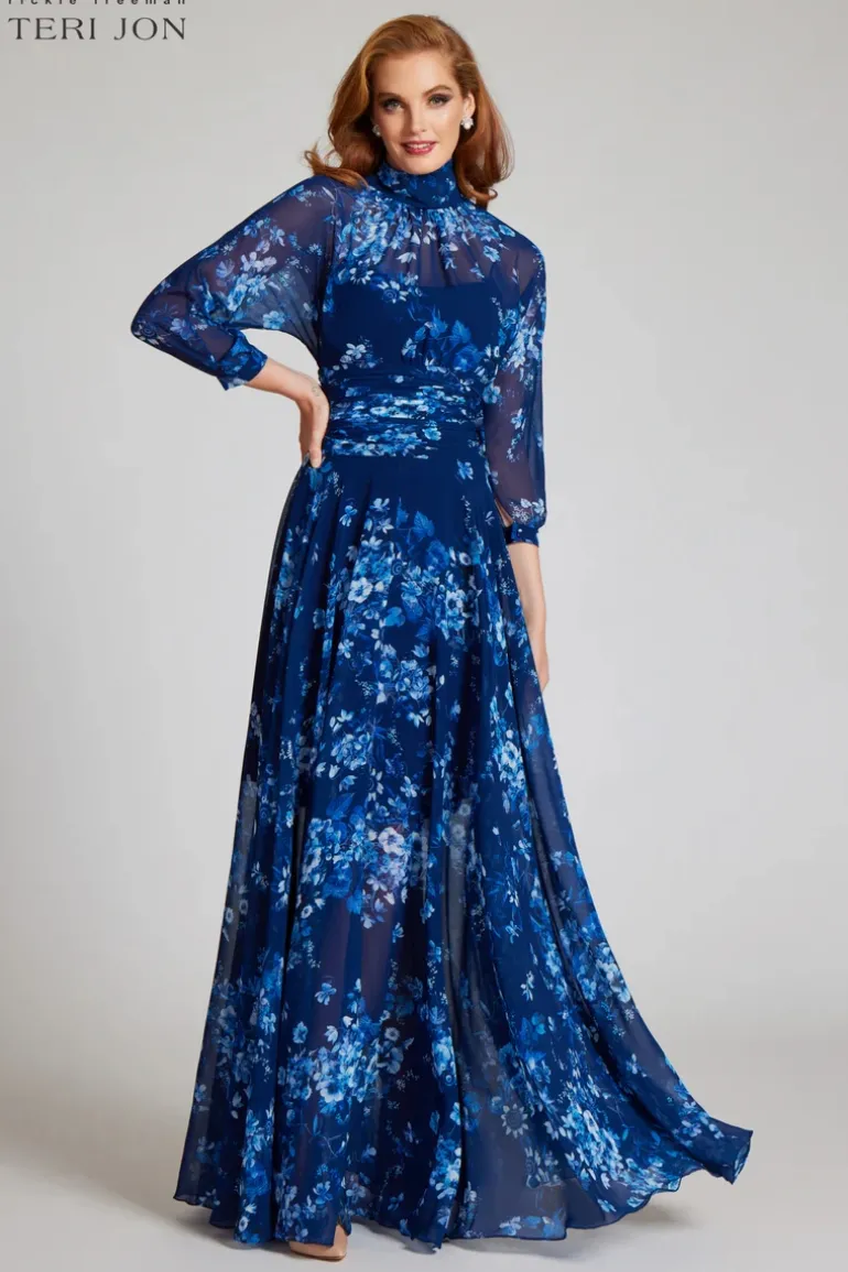 Mock Neck Chiffon Gown