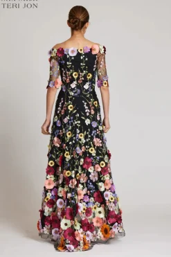 Off the Shoulder Floral Appliqued Lace High Low Dress