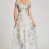 Off The Shoulder Metallic Jacquard A-Line Gown