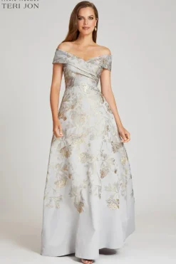Off The Shoulder Metallic Jacquard A-Line Gown