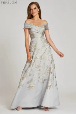 Off The Shoulder Metallic Jacquard A-Line Gown