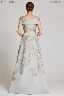 Off The Shoulder Metallic Jacquard A-Line Gown