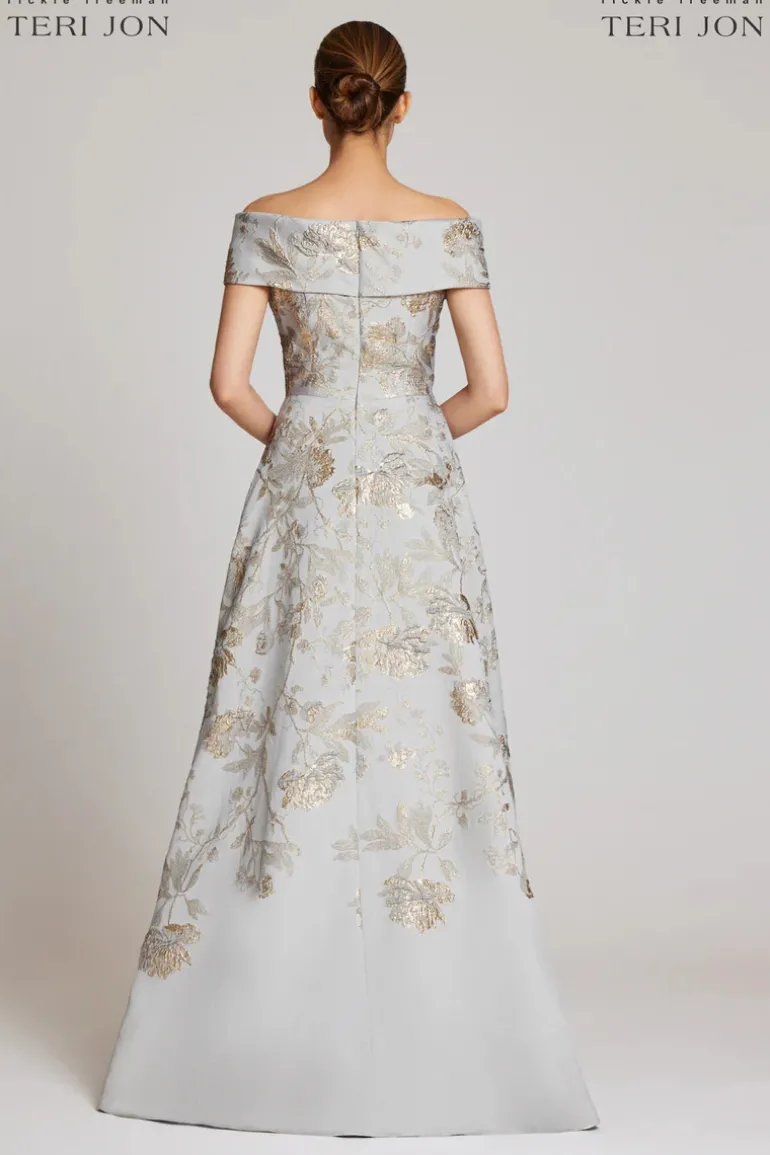 Off The Shoulder Metallic Jacquard A-Line Gown