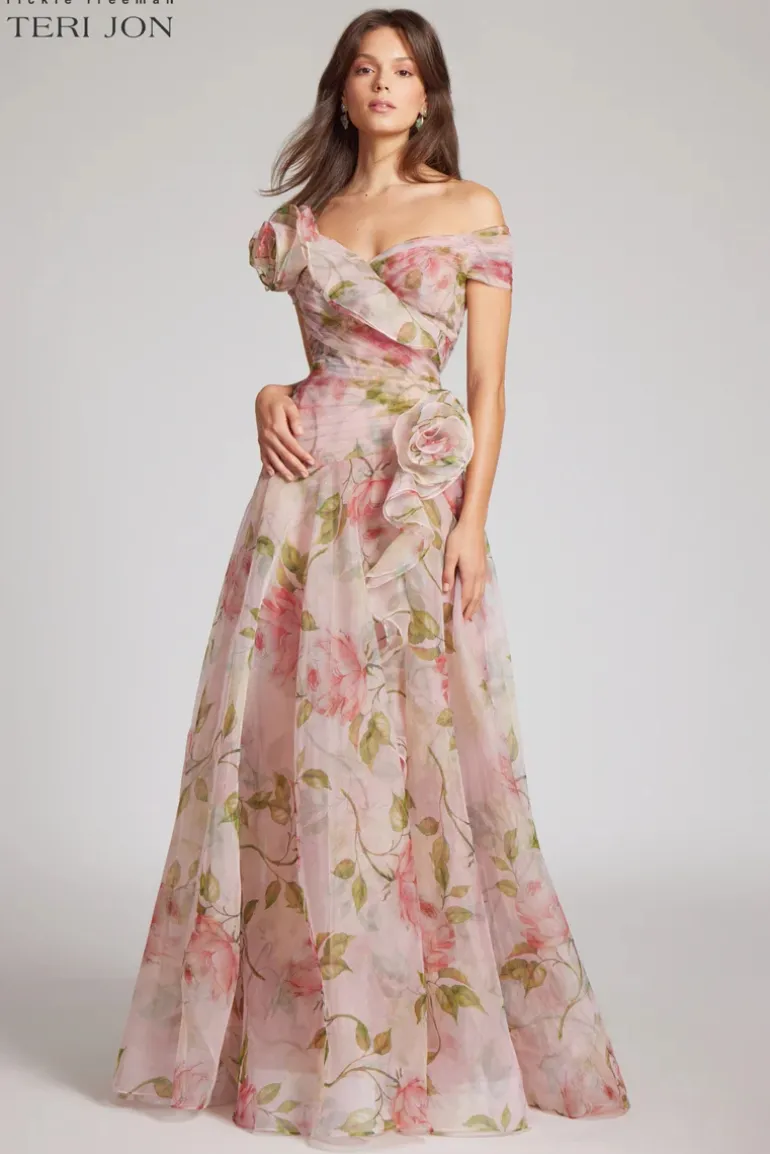 Off the Shoulder Organza Floral Gown