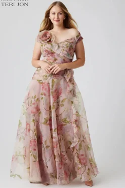 Off the Shoulder Organza Floral Gown