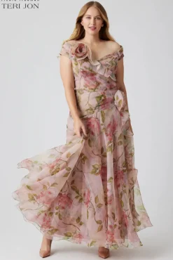Off the Shoulder Organza Floral Gown