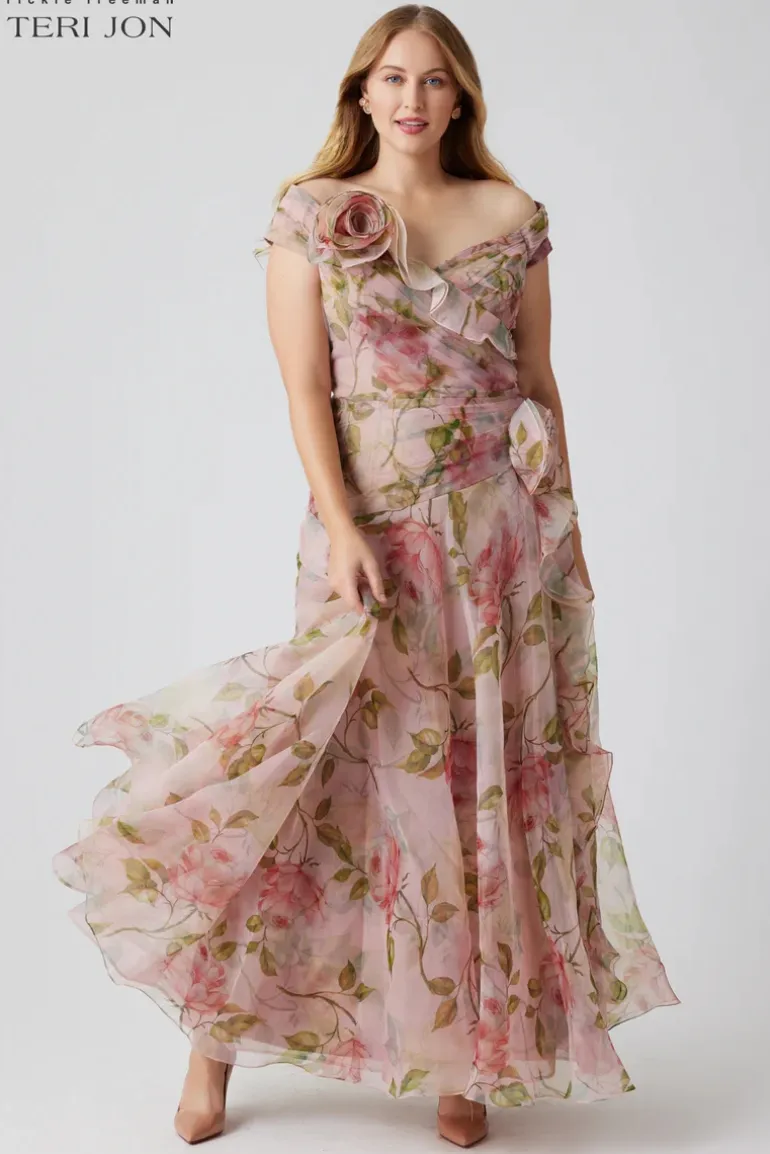Off the Shoulder Organza Floral Gown