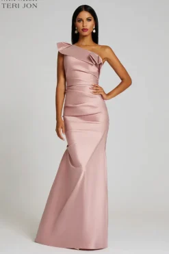 One Shoulder Pleat Draped Stretch Taffeta Gown