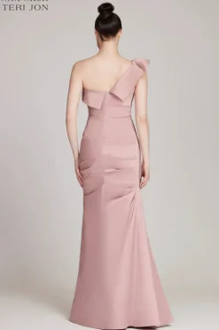One Shoulder Pleat Draped Stretch Taffeta Gown